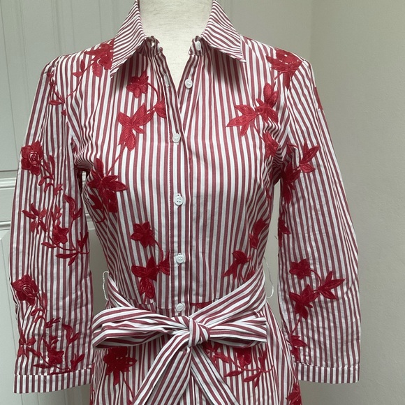 Zara Striped Embroided Dress Red  Midi XSmall - Picture 4 of 15